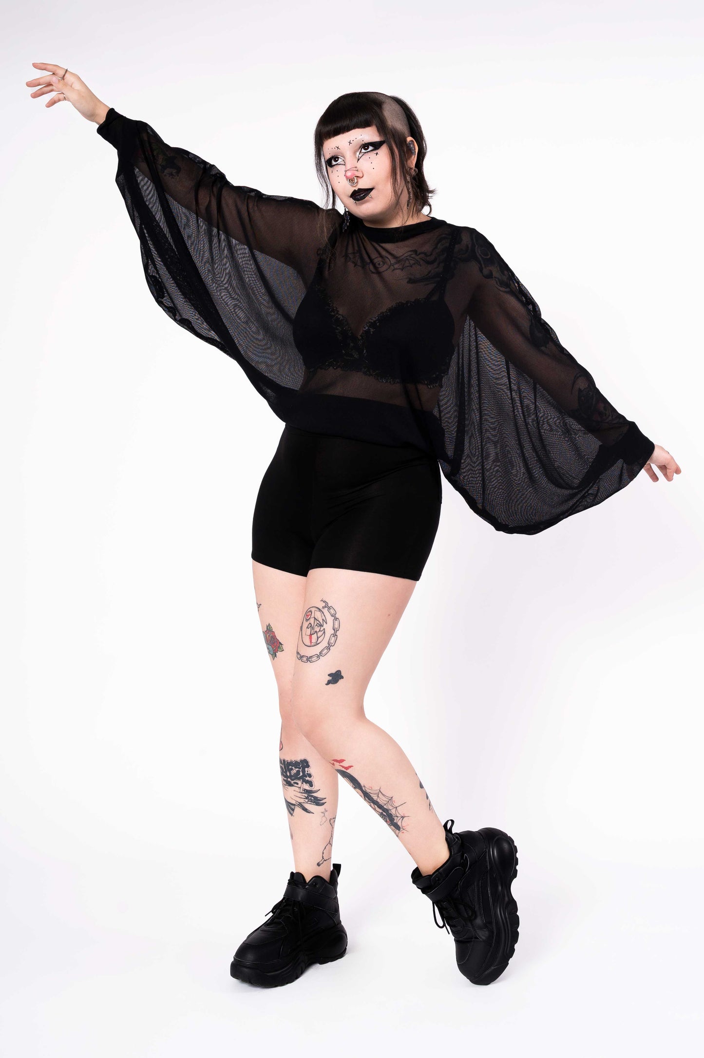 Black Mesh Batwing Top