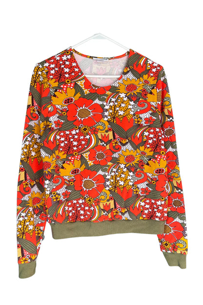 Groovy Floral Pullover in Orange & Olive