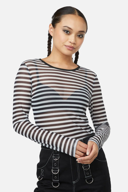 Striped Mesh Top