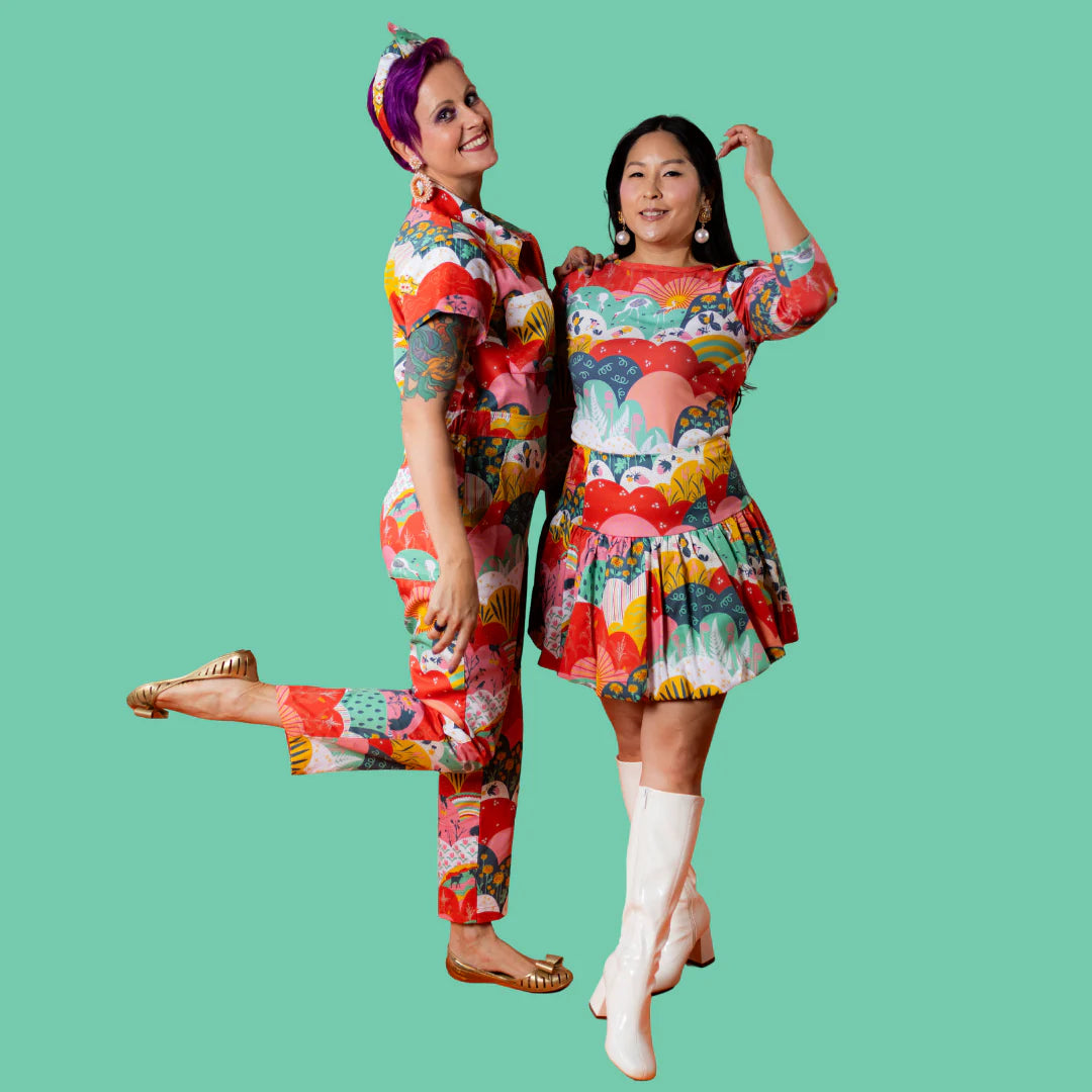 Meadow 3/4 Sleeve Tee in Mint and Strawberry