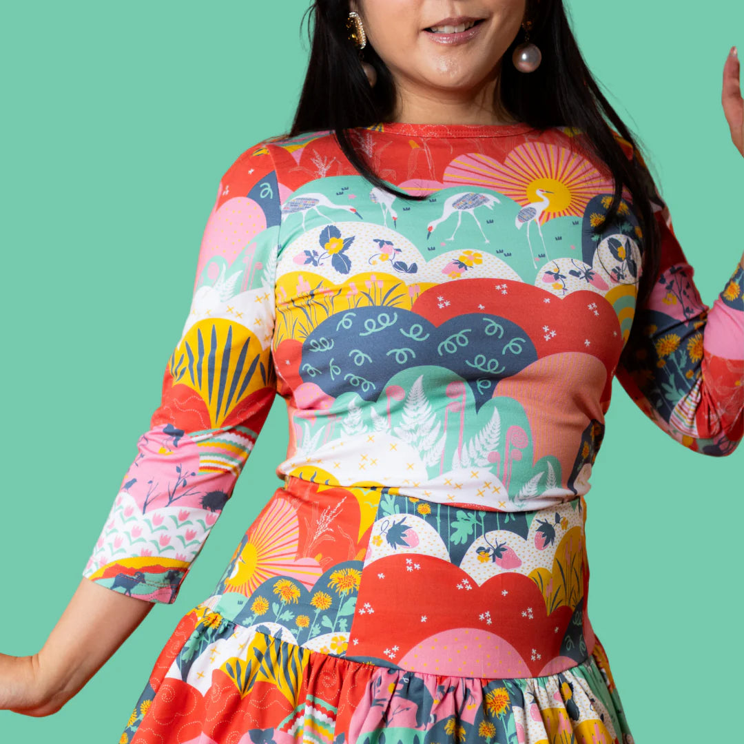 Meadow 3/4 Sleeve Tee in Mint and Strawberry