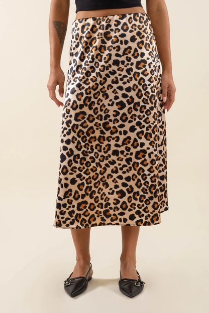 Daphne Leopard Satin Midi Skirt