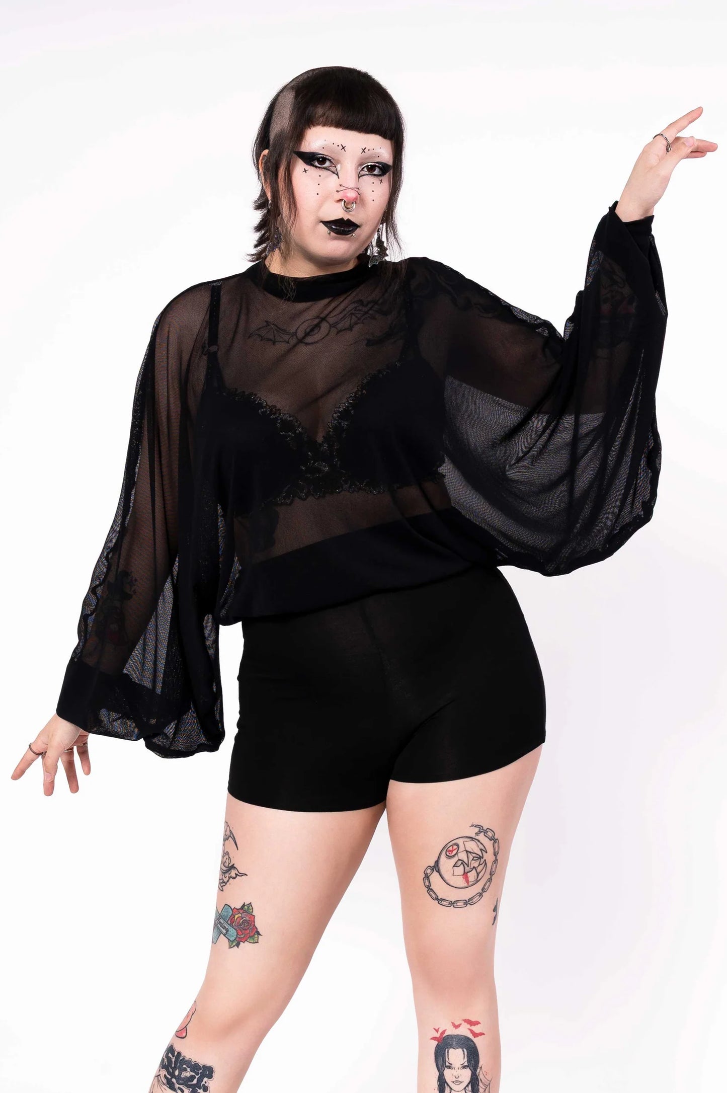 Black Mesh Batwing Top