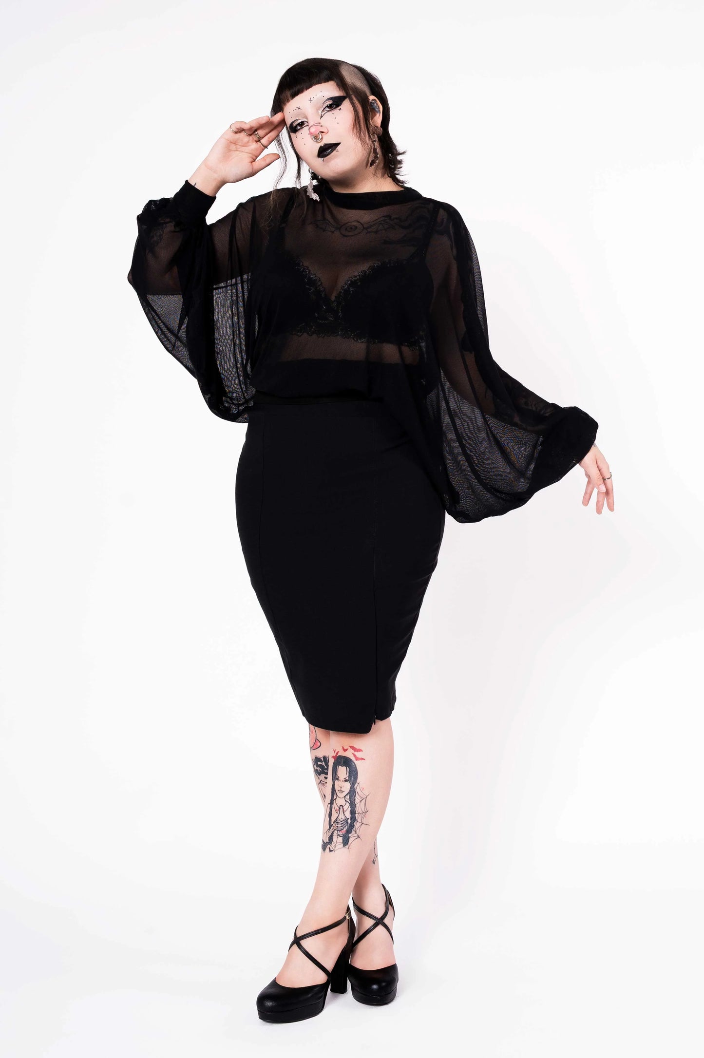 Black Mesh Batwing Top
