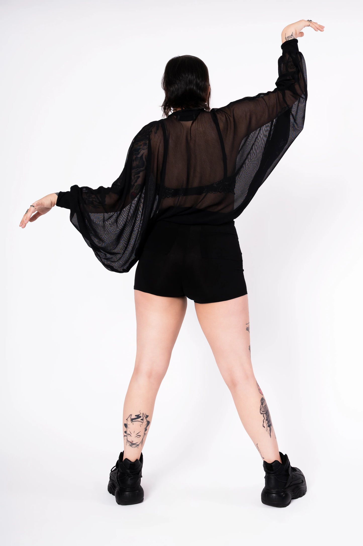Black Mesh Batwing Top