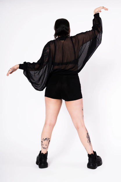 Black Mesh Batwing Top