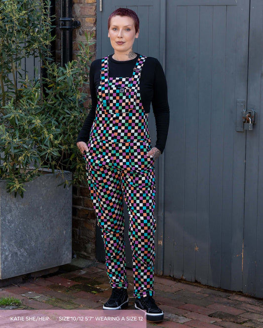 Checkerboard Stretch Dungarees - one left! size 5XL